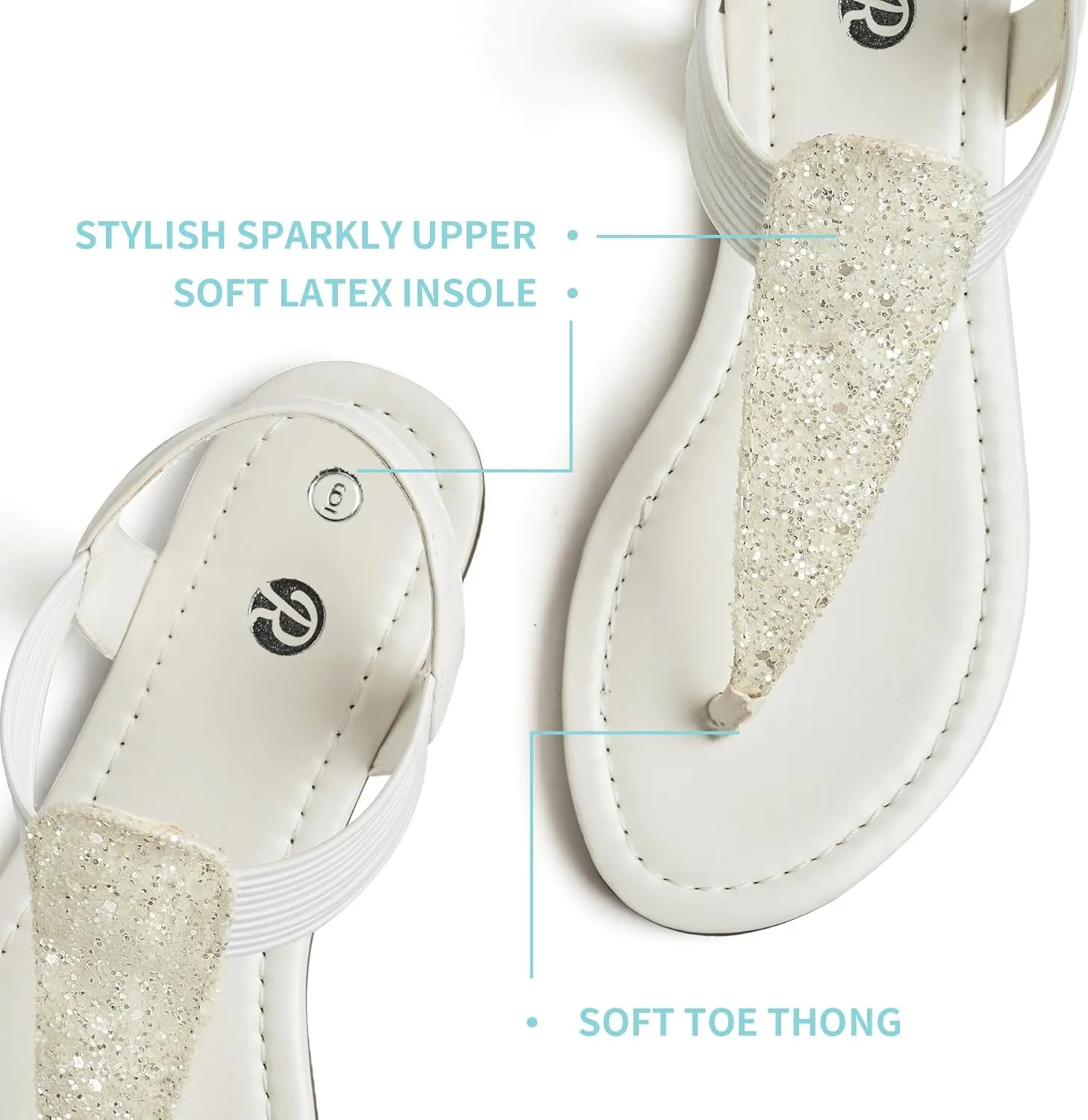 Rekayla Flat Sandals - Sparkling Elastic Strappy Thong Ankle Strap Sandals for Women