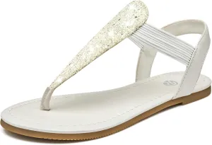 Rekayla Flat Sandals - Sparkling Elastic Strappy Thong Ankle Strap Sandals for Women