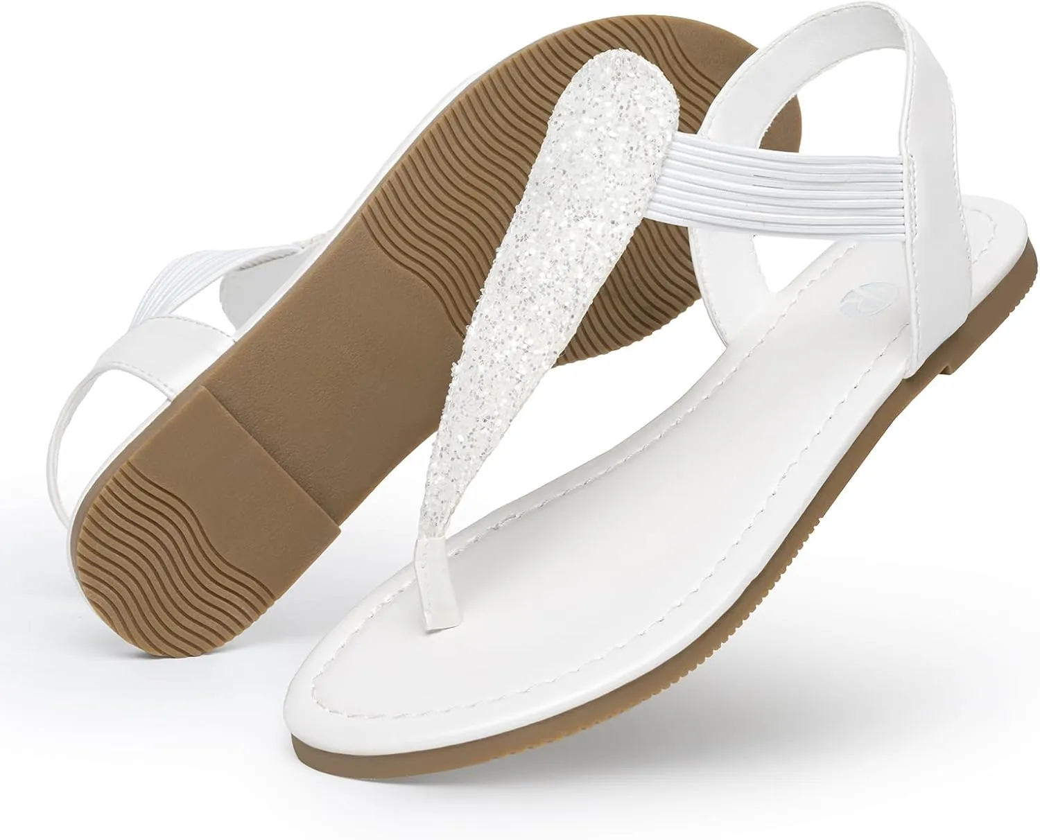 Rekayla Flat Sandals - Sparkling Elastic Strappy Thong Ankle Strap Sandals for Women