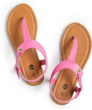 Rekayla Flat Thong Sandals with T-Strap and Adjustable Ankle Buckle for Women