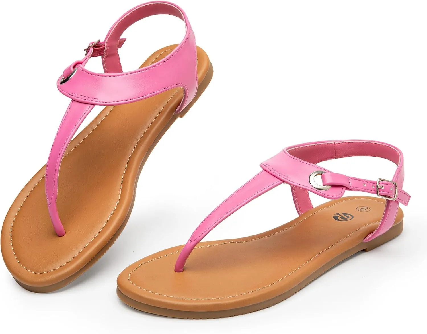 Rekayla Flat Thong Sandals with T-Strap and Adjustable Ankle Buckle for Women