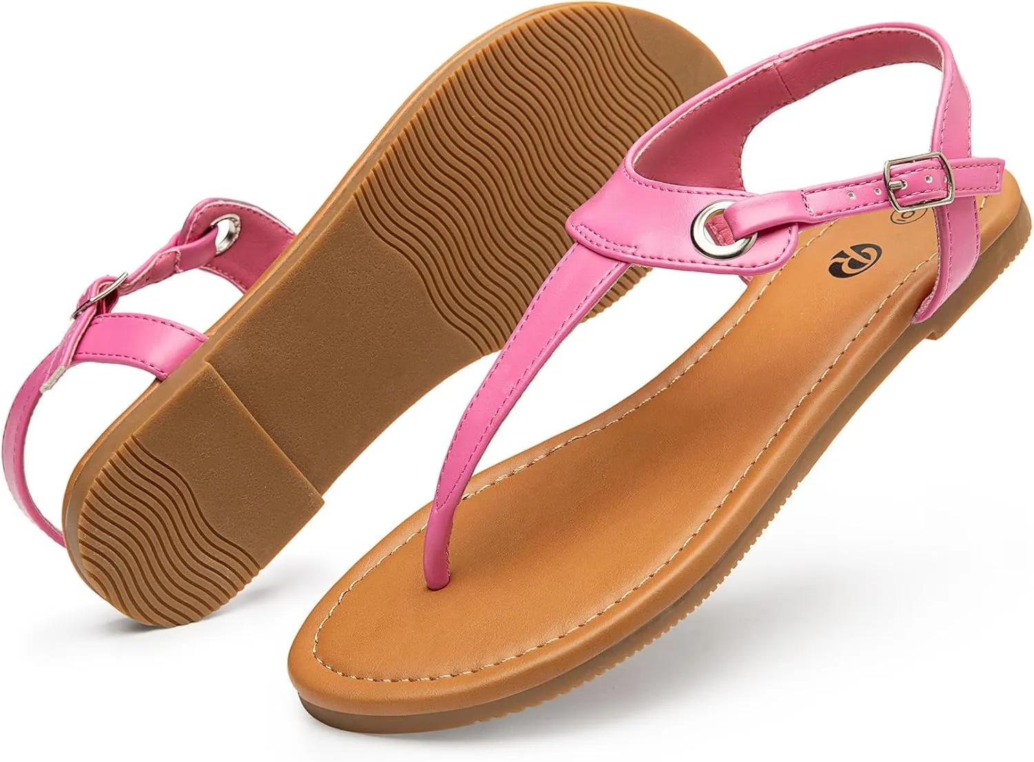 Rekayla Flat Thong Sandals with T-Strap and Adjustable Ankle Buckle for Women