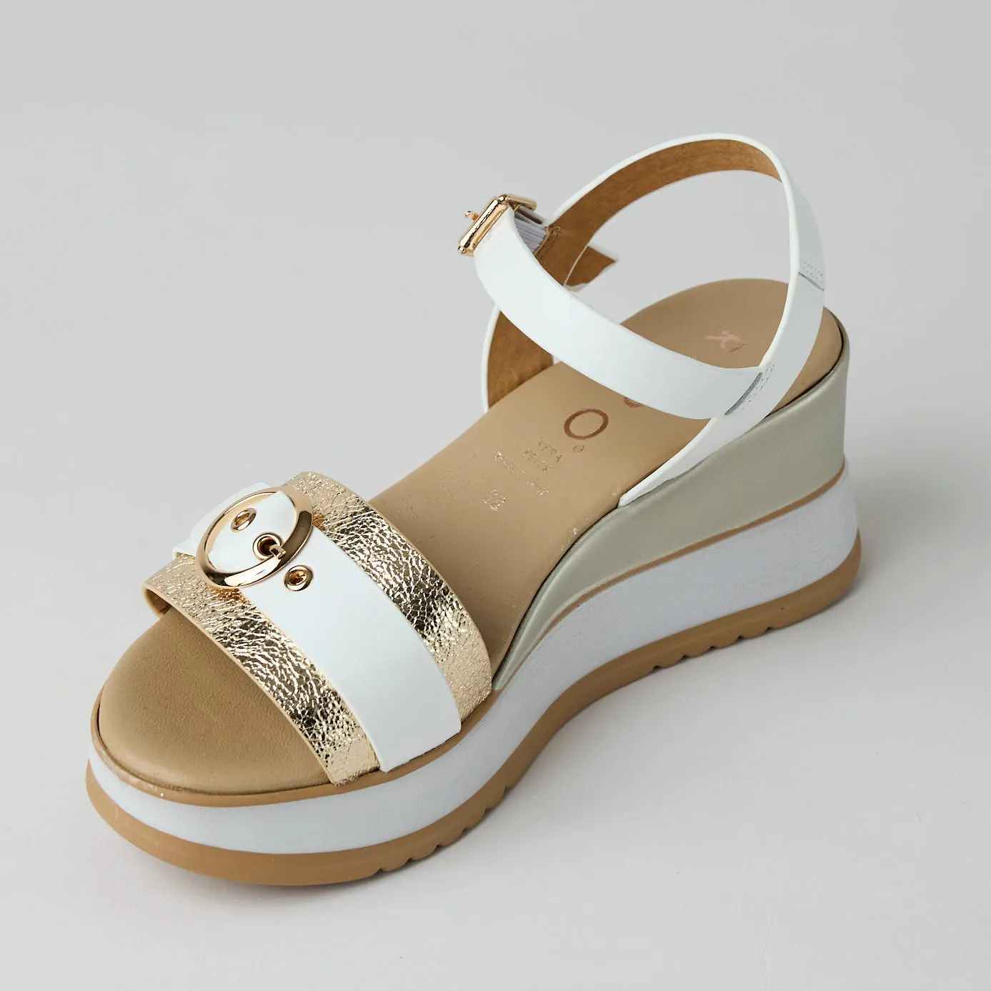 Repo Medium Wedge White Gold Leather Sandals
