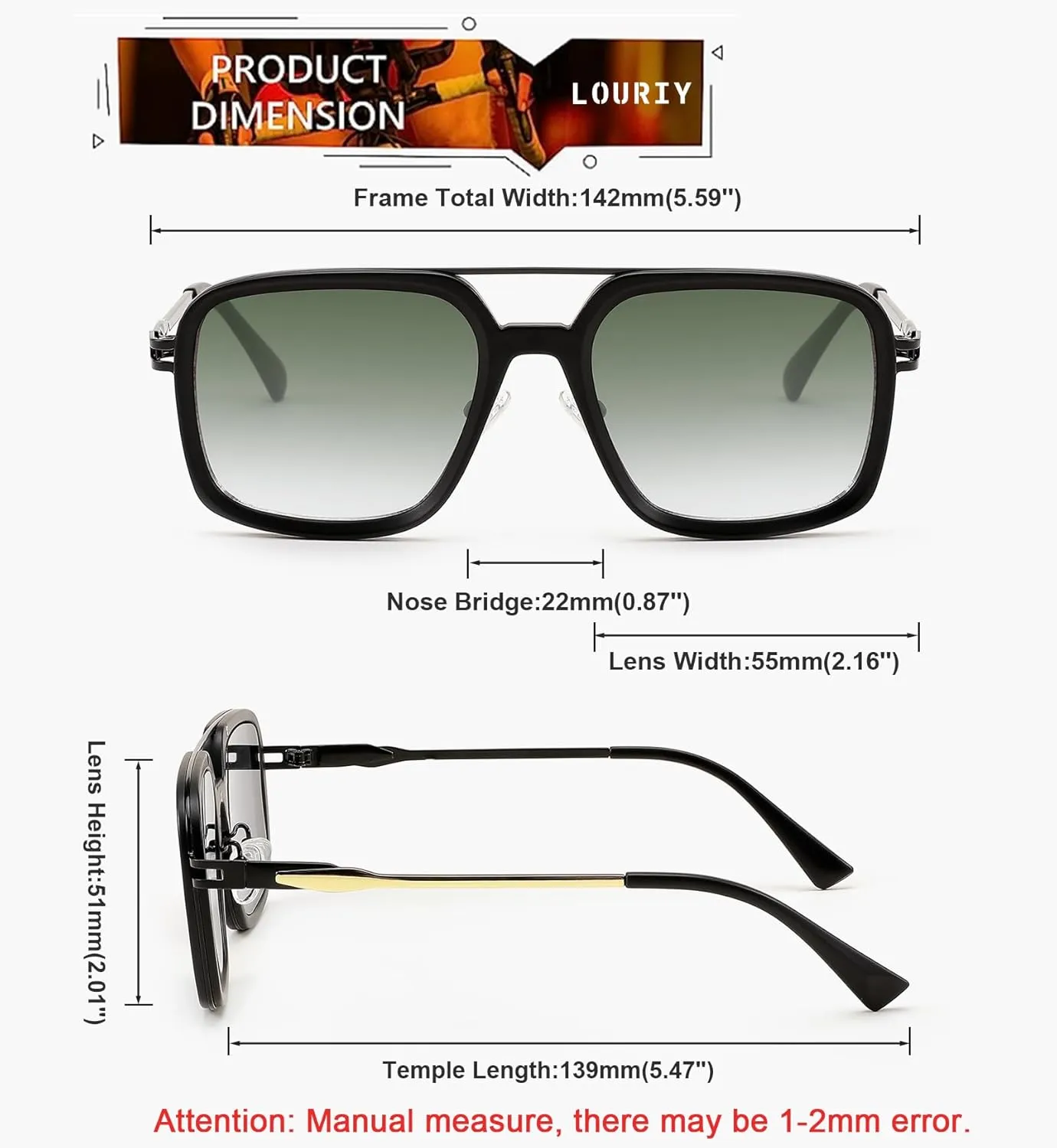 Retro Square 70s Flat Aviator Sunglasses Women Men Classic Retro Stylish Frame UV400 Protection
