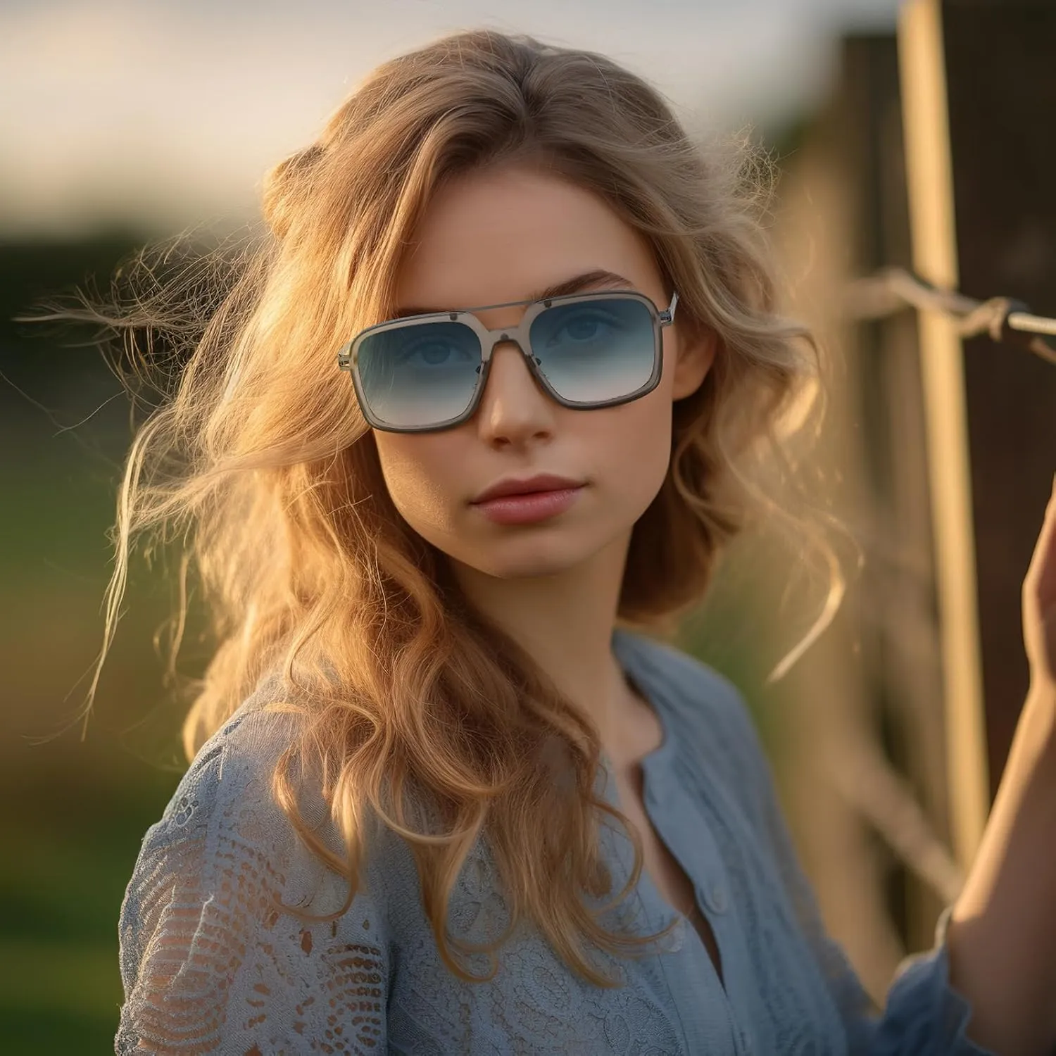 Retro Square 70s Flat Aviator Sunglasses Women Men Classic Retro Stylish Frame UV400 Protection