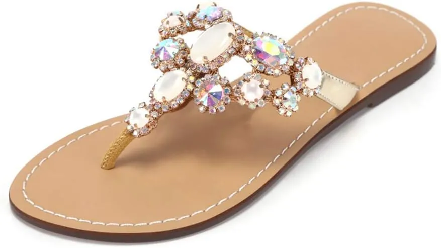 Rhinestone Sandals for women Summer Flip Flop Sandals Dress Beach Party Sexy Jewelry Bridal Wedding Bling Silver White Colorful Gold Sandals