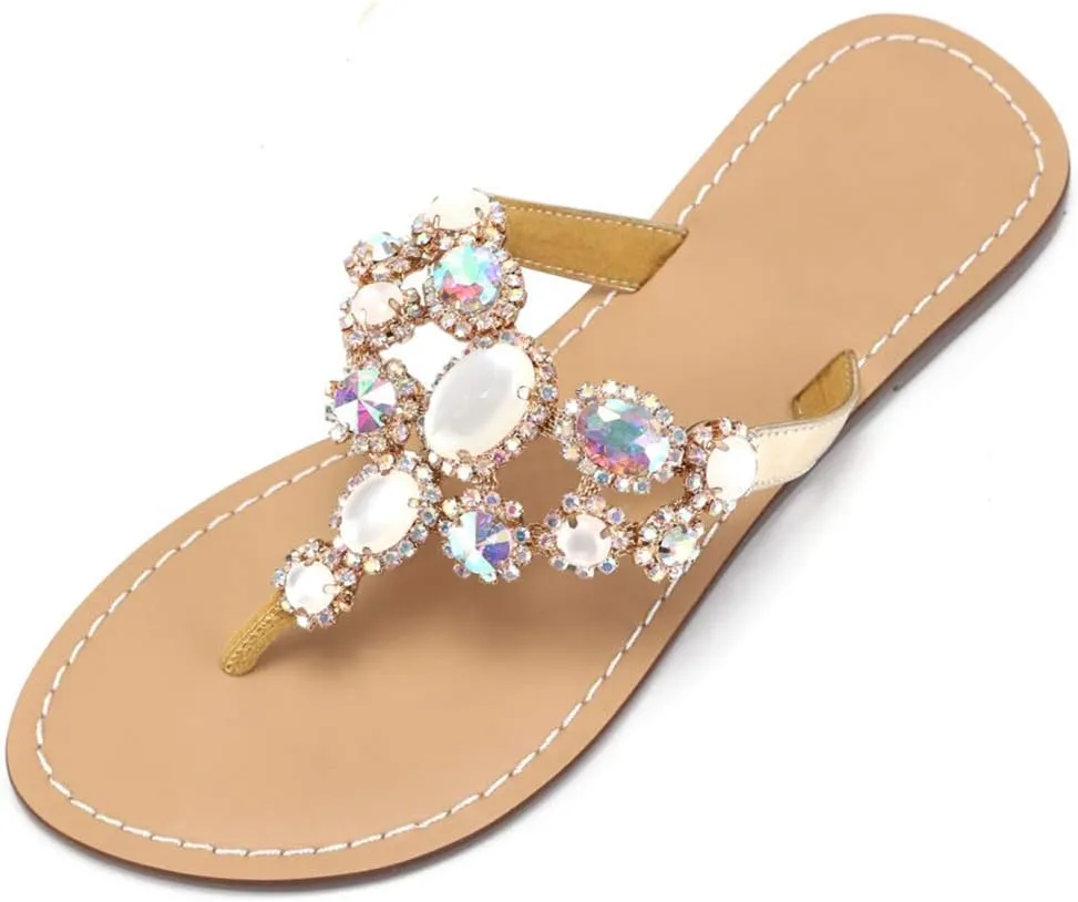 Rhinestone Sandals for women Summer Flip Flop Sandals Dress Beach Party Sexy Jewelry Bridal Wedding Bling Silver White Colorful Gold Sandals