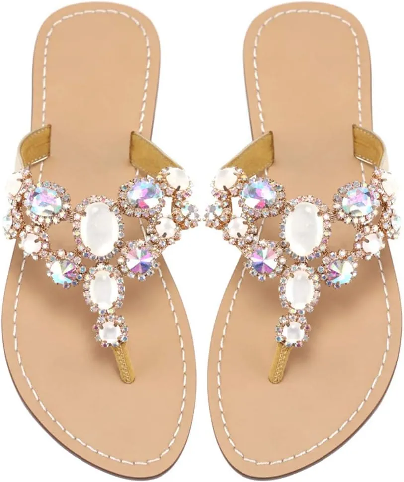 Rhinestone Sandals for women Summer Flip Flop Sandals Dress Beach Party Sexy Jewelry Bridal Wedding Bling Silver White Colorful Gold Sandals