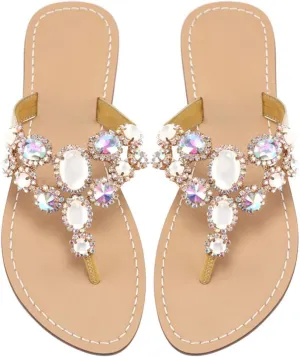 Rhinestone Sandals for women Summer Flip Flop Sandals Dress Beach Party Sexy Jewelry Bridal Wedding Bling Silver White Colorful Gold Sandals