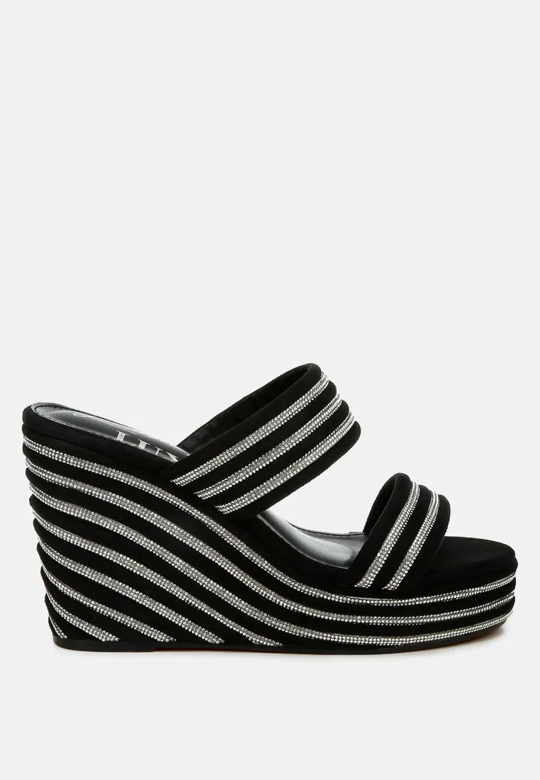 Rhinestones Embellished Wedge Sandals by RUW