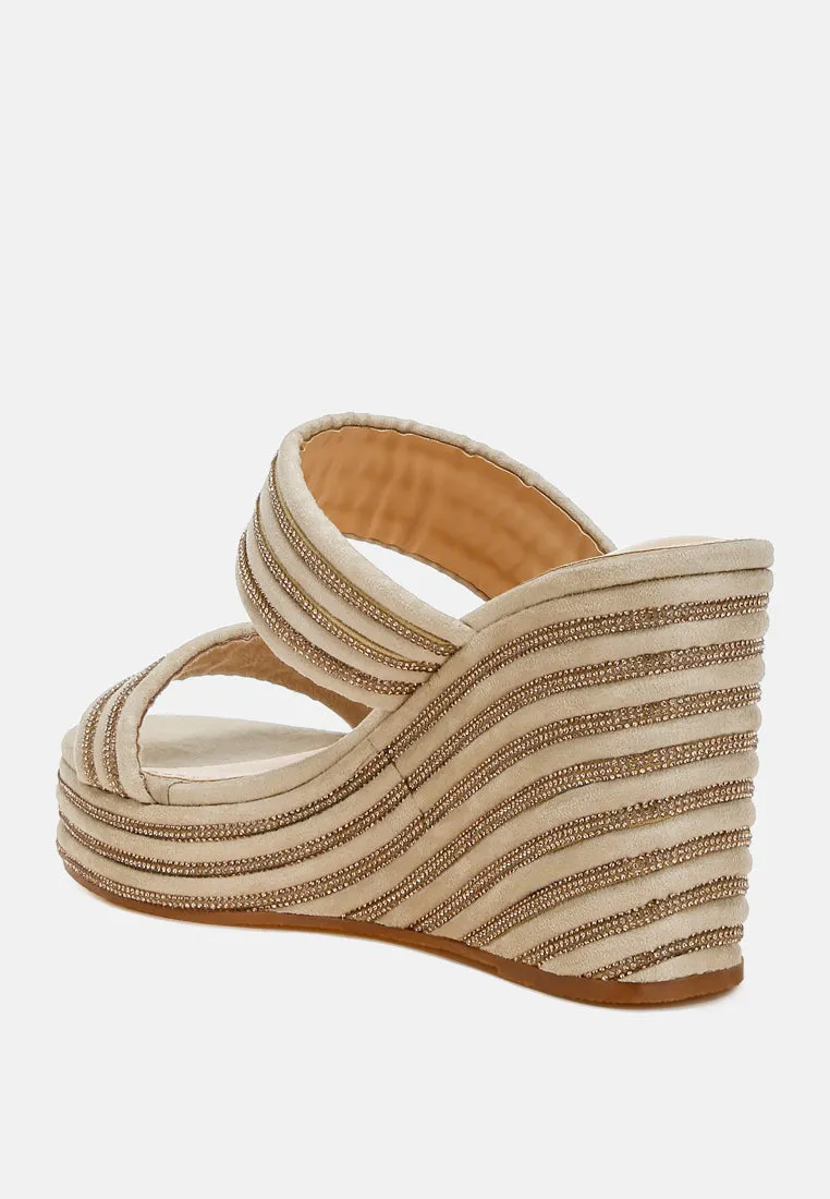 Rhinestones Embellished Wedge Sandals by RUW