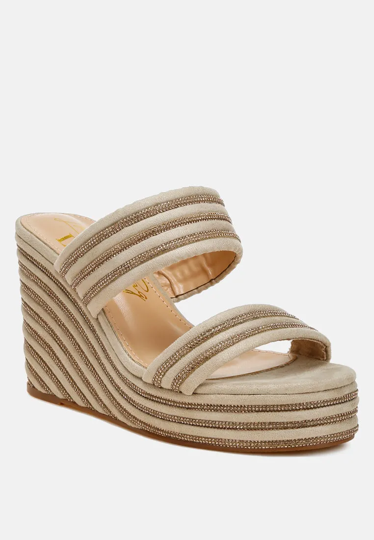 Rhinestones Embellished Wedge Sandals by RUW