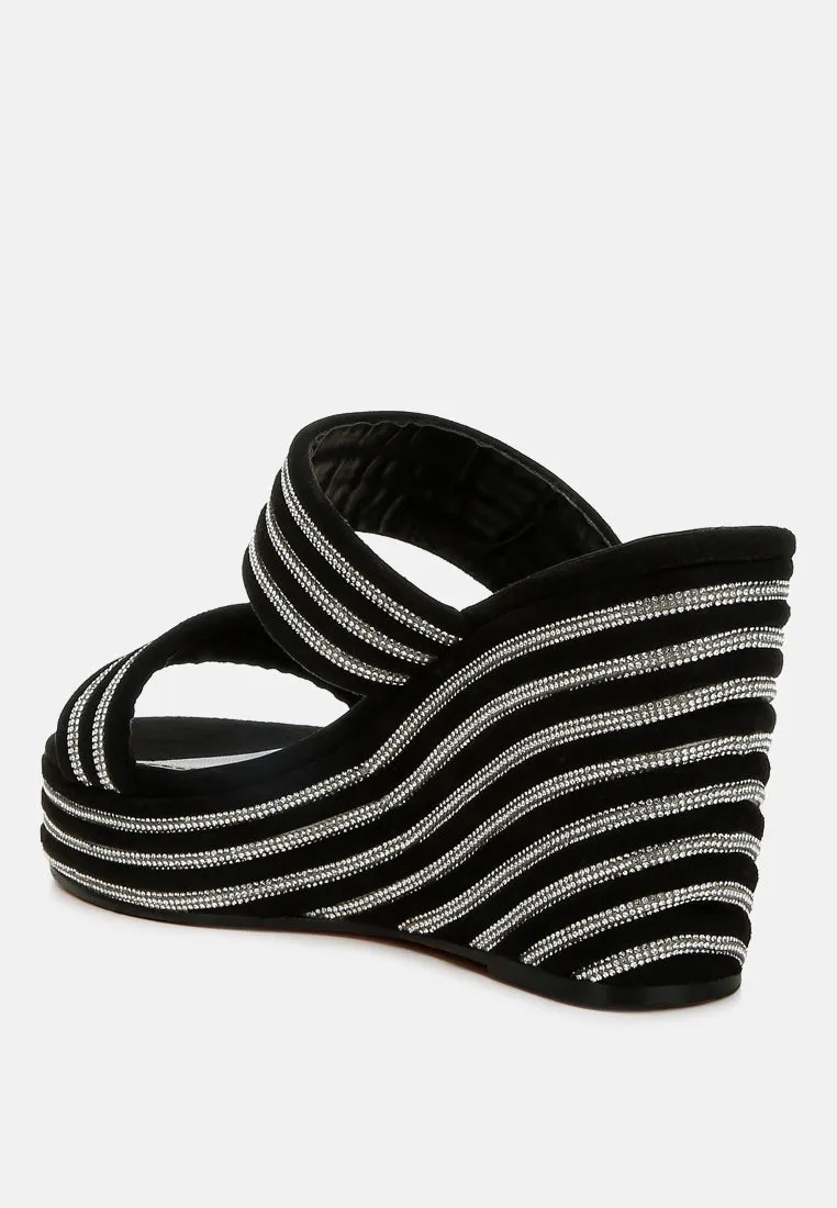 Rhinestones Embellished Wedge Sandals by RUW