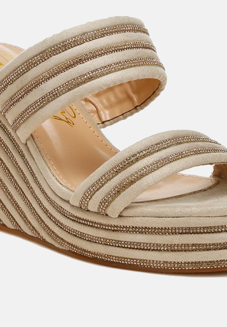 Rhinestones Embellished Wedge Sandals by RUW