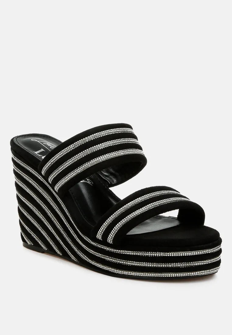Rhinestones Embellished Wedge Sandals by RUW
