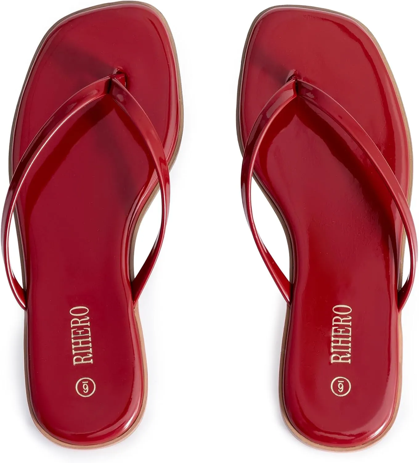 Rihero Flip Flops for Women Comfortable Square Toe Beach Sandals Slip On Leather Thong Flat Sandals Dressy