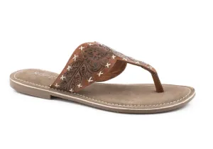 Roper Ladies Juliet Tooled Leather Thong - Tan