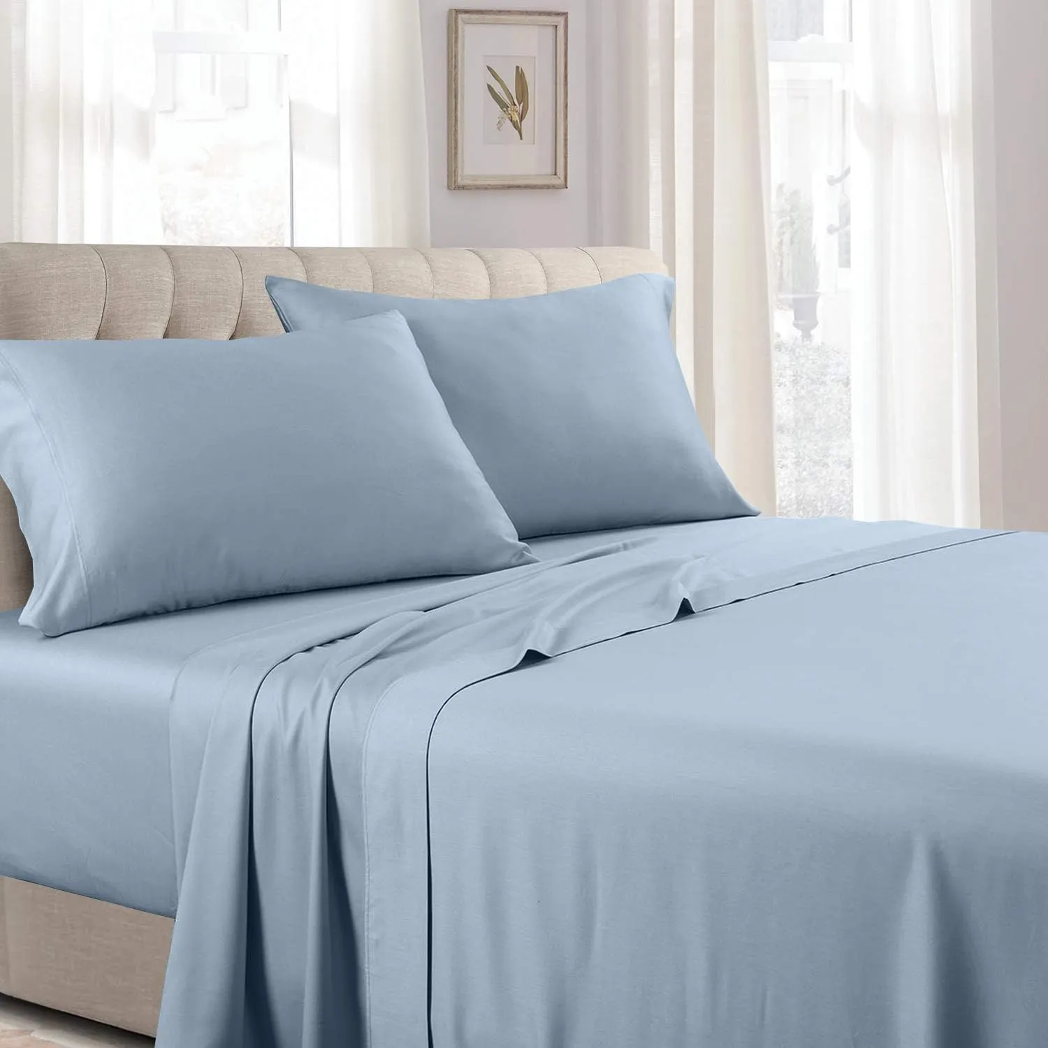 Royal Tradition Solid 300 Thread Count, 100 Percent Cotton 4PC California King Bed Sheets Set with Deep Pockets, Blue