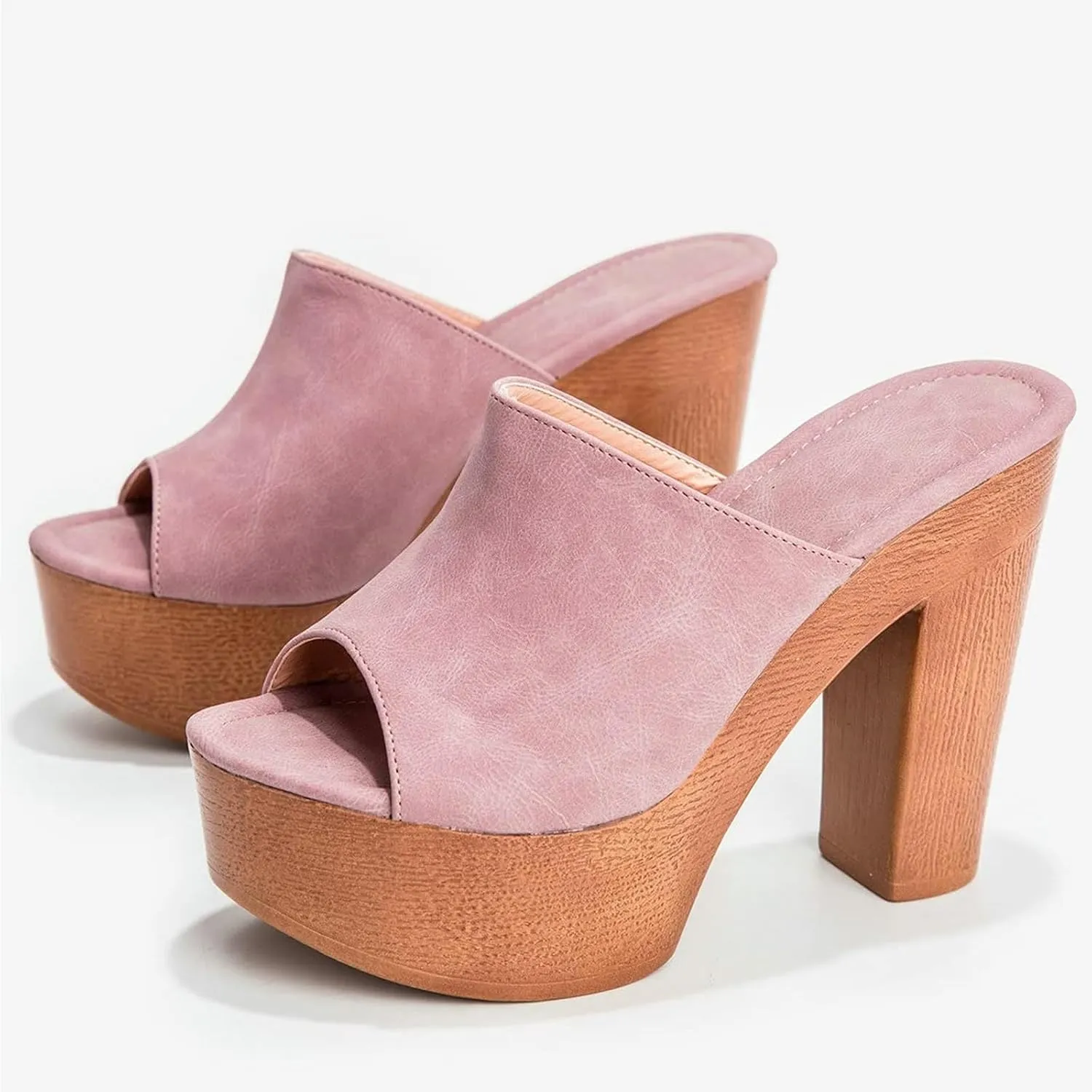 SACFOF Womens Cork Wedge Slide Sandals Heels Peep Toe High Heel Platform Slingback Summer Dressy Slippers Shoes