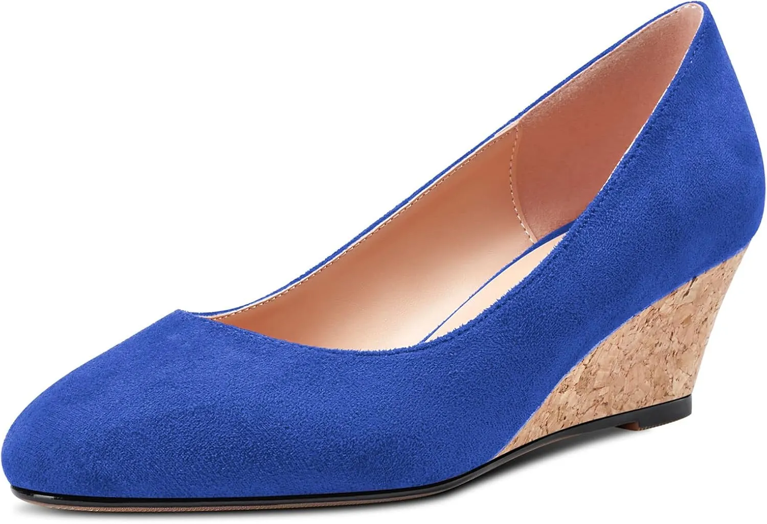 Saekcted Women Chunky Block Wedge Heel Close Square Toe Slip-on Pumps Classic Cute Dress Party 2.0 Inches Heels Shoes