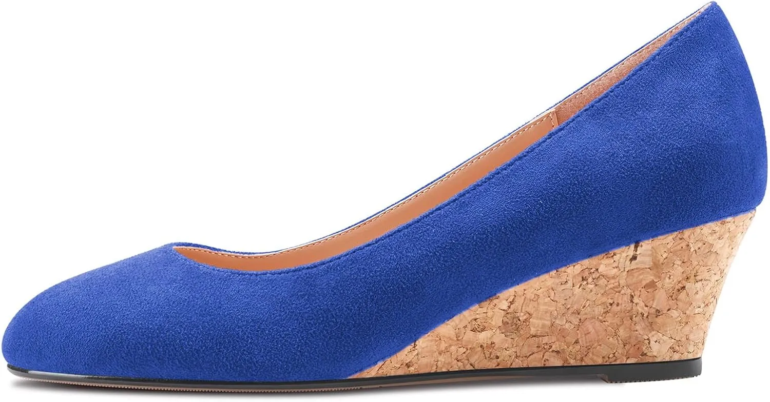 Saekcted Women Chunky Block Wedge Heel Close Square Toe Slip-on Pumps Classic Cute Dress Party 2.0 Inches Heels Shoes