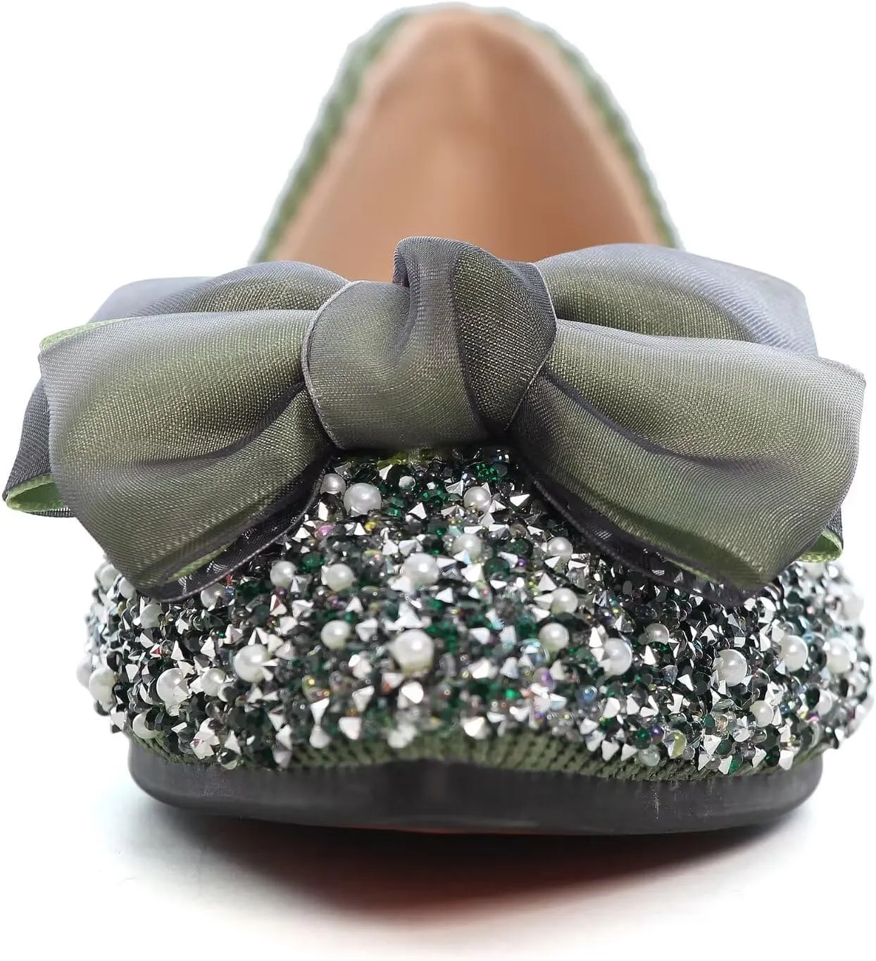 SAILING LU Bow-Knot Ballet Flats for Women Pointed Toe Rhinestones Dress Shoes Comfort Lightweight Loafers
