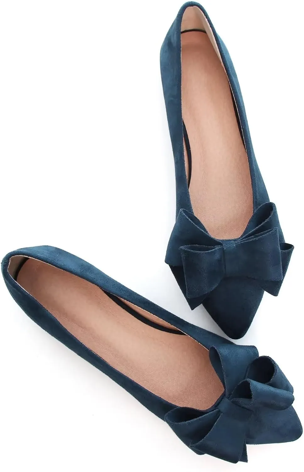 SAILING LU Bowknot Ballet Flats Womens Pointy Toe Casual Flat Shoes Suede Dress Shoes Wear to Work Slip On Moccasins
