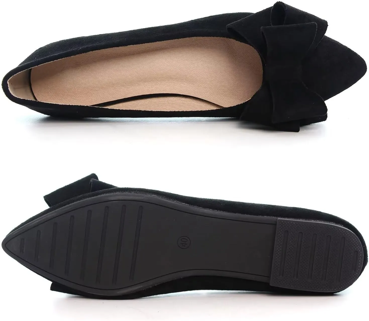 SAILING LU Bowknot Ballet Flats Womens Pointy Toe Casual Flat Shoes Suede Dress Shoes Wear to Work Slip On Moccasins