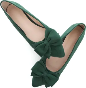 SAILING LU Bowknot Ballet Flats Womens Pointy Toe Casual Flat Shoes Suede Dress Shoes Wear to Work Slip On Moccasins