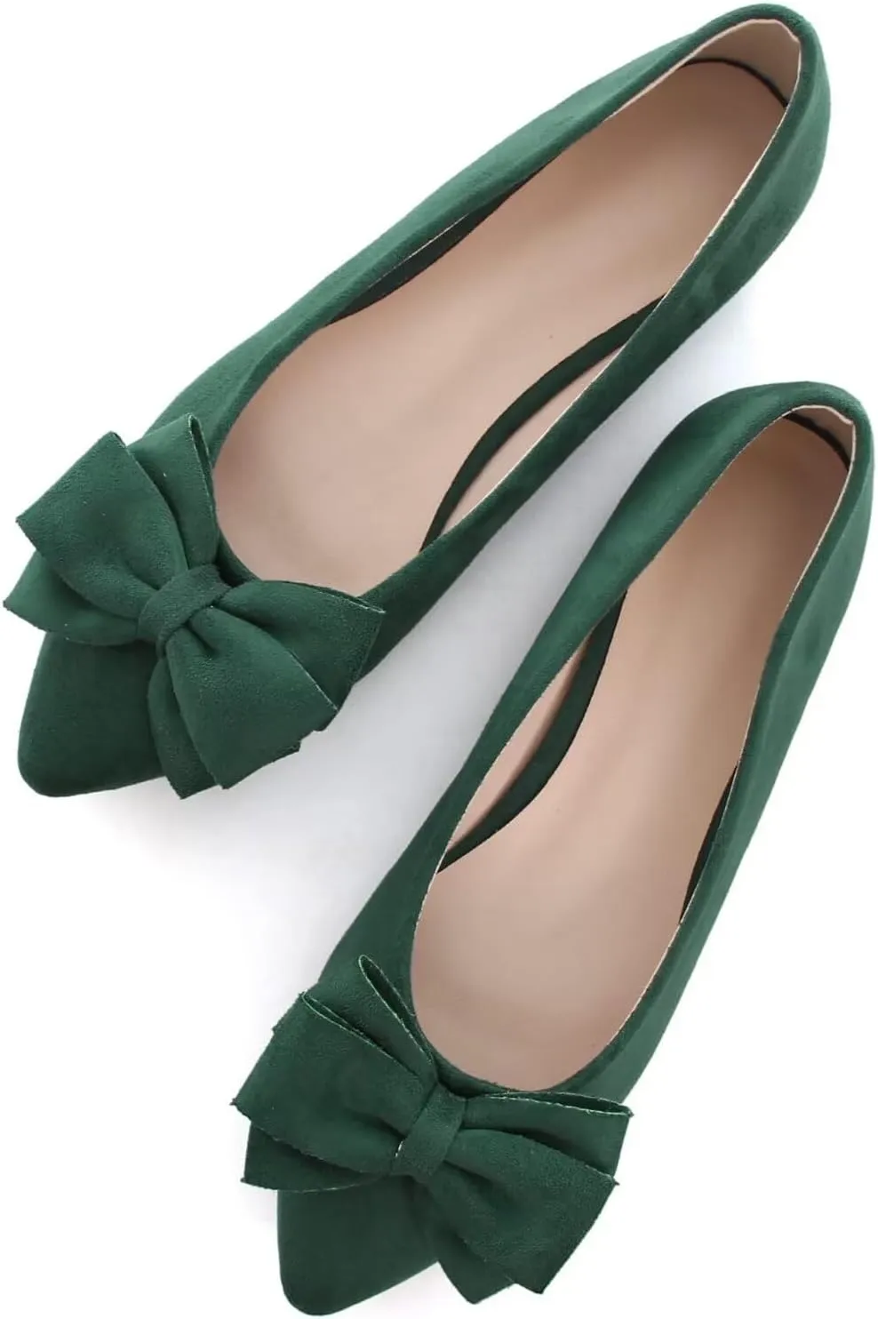 SAILING LU Bowknot Ballet Flats Womens Pointy Toe Casual Flat Shoes Suede Dress Shoes Wear to Work Slip On Moccasins
