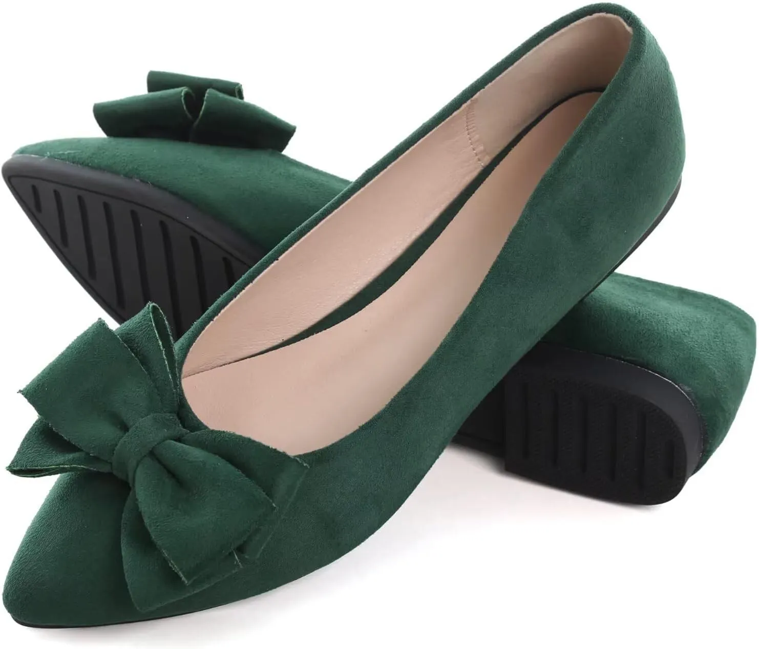 SAILING LU Bowknot Ballet Flats Womens Pointy Toe Casual Flat Shoes Suede Dress Shoes Wear to Work Slip On Moccasins