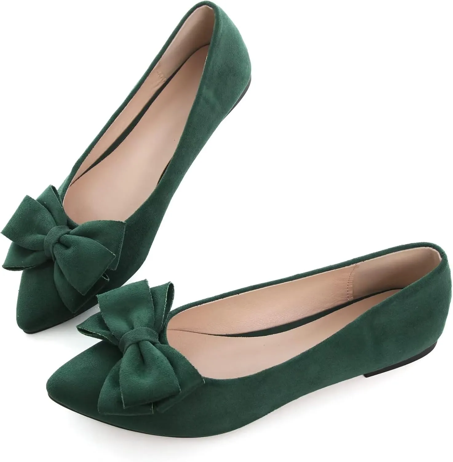 SAILING LU Bowknot Ballet Flats Womens Pointy Toe Casual Flat Shoes Suede Dress Shoes Wear to Work Slip On Moccasins