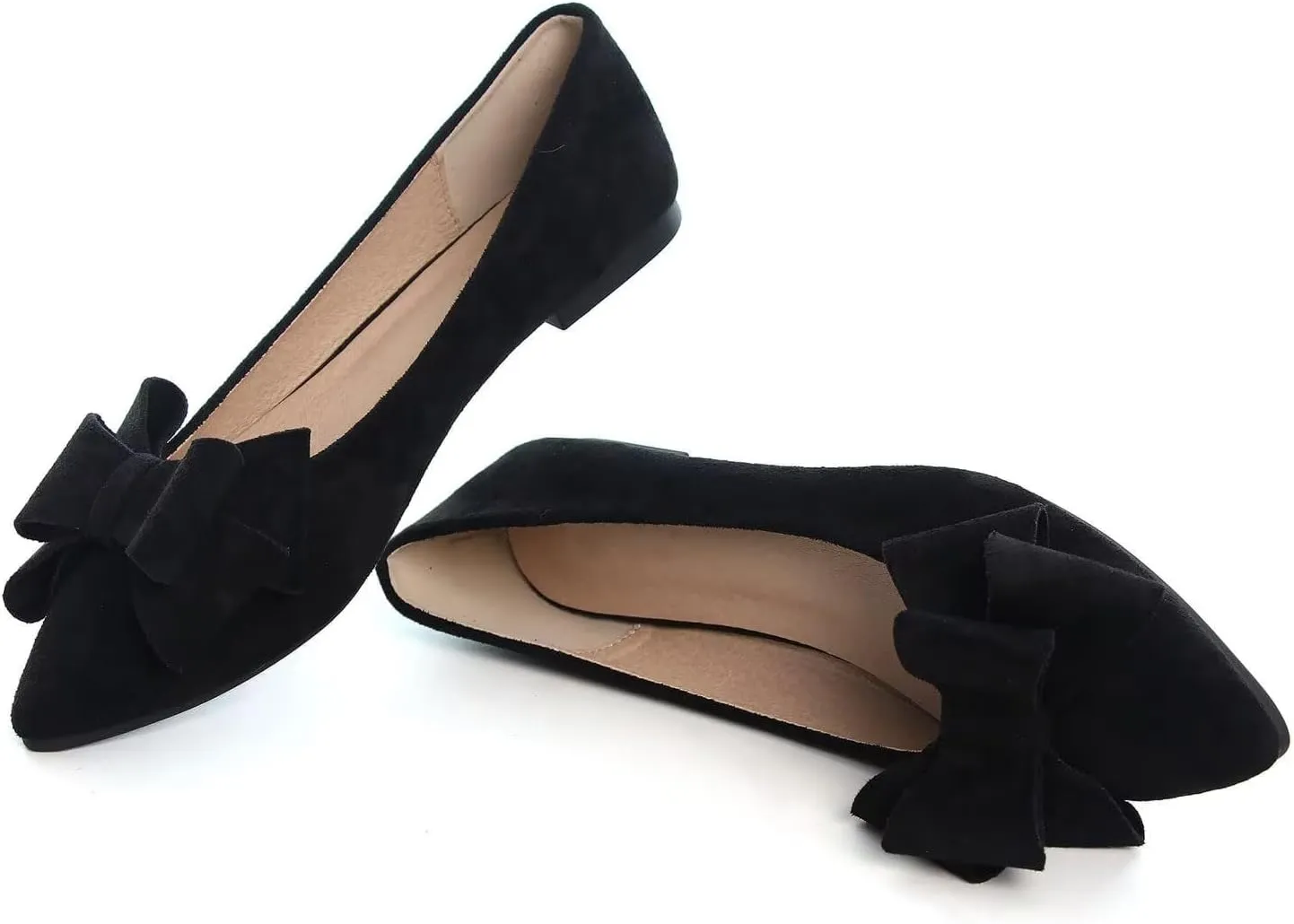 SAILING LU Bowknot Ballet Flats Womens Pointy Toe Casual Flat Shoes Suede Dress Shoes Wear to Work Slip On Moccasins