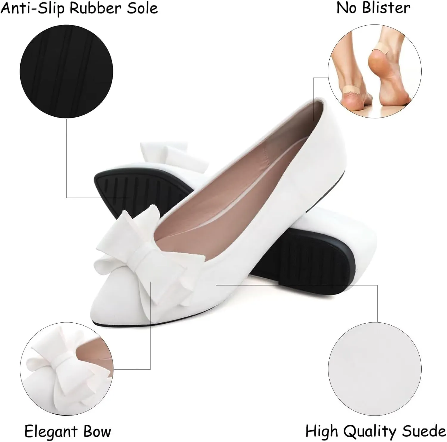 SAILING LU Bowknot Ballet Flats Womens Pointy Toe Casual Flat Shoes Suede Dress Shoes Wear to Work Slip On Moccasins