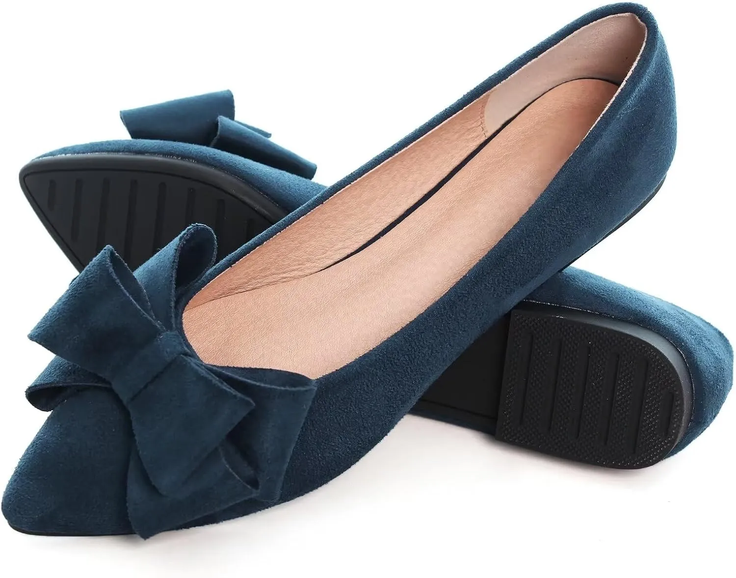 SAILING LU Bowknot Ballet Flats Womens Pointy Toe Casual Flat Shoes Suede Dress Shoes Wear to Work Slip On Moccasins
