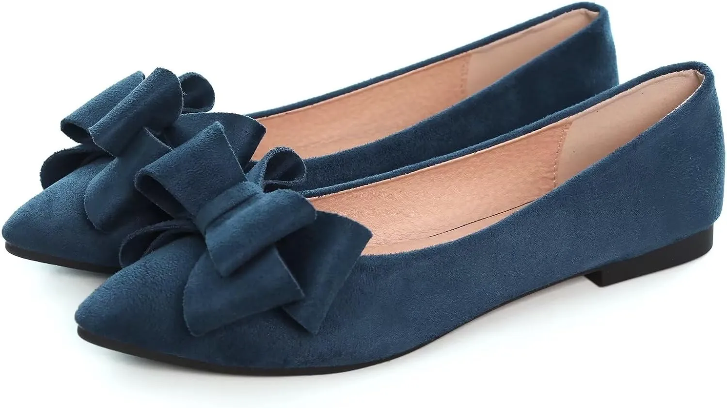 SAILING LU Bowknot Ballet Flats Womens Pointy Toe Casual Flat Shoes Suede Dress Shoes Wear to Work Slip On Moccasins