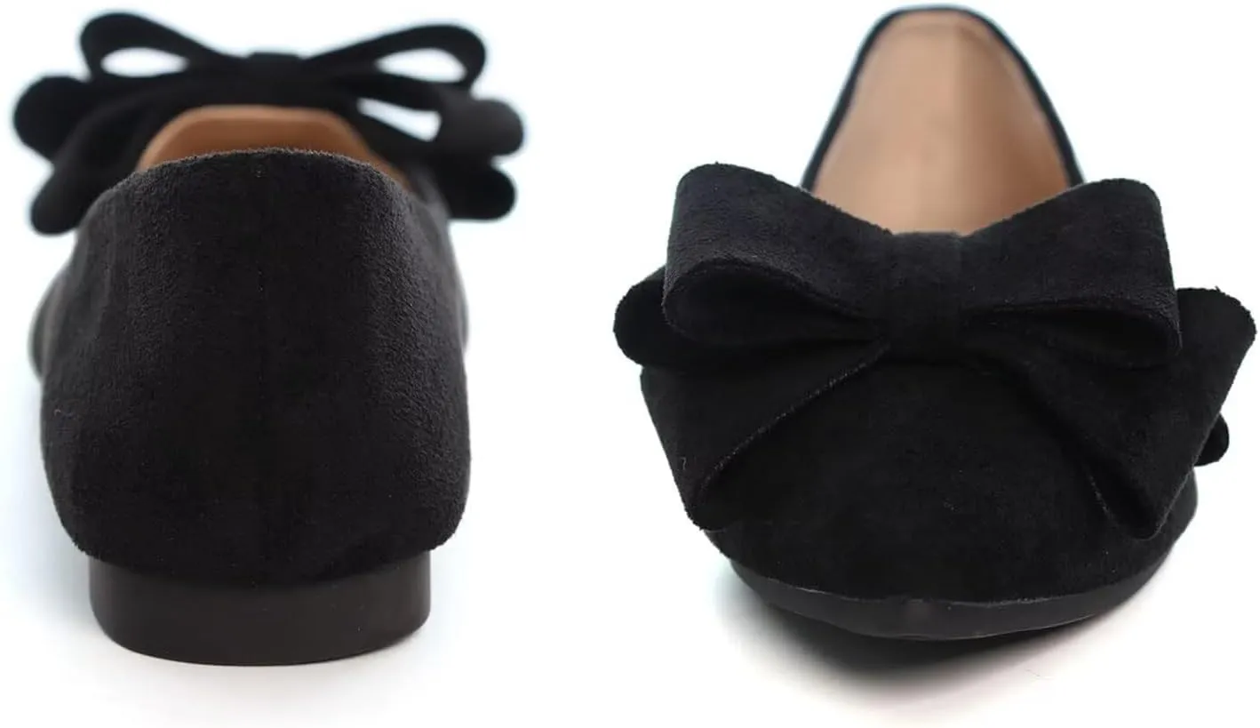 SAILING LU Bowknot Ballet Flats Womens Pointy Toe Casual Flat Shoes Suede Dress Shoes Wear to Work Slip On Moccasins