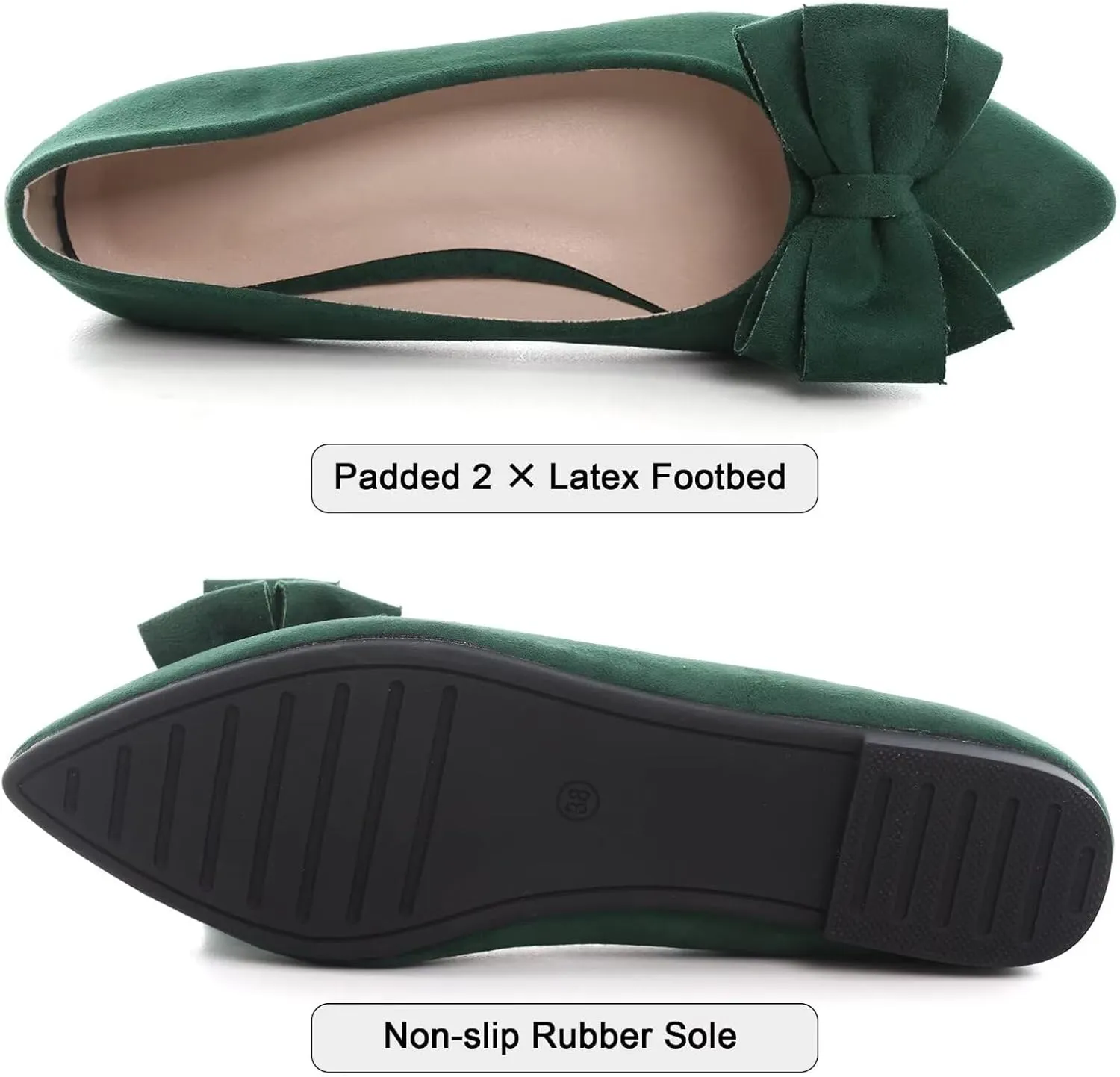 SAILING LU Bowknot Ballet Flats Womens Pointy Toe Casual Flat Shoes Suede Dress Shoes Wear to Work Slip On Moccasins