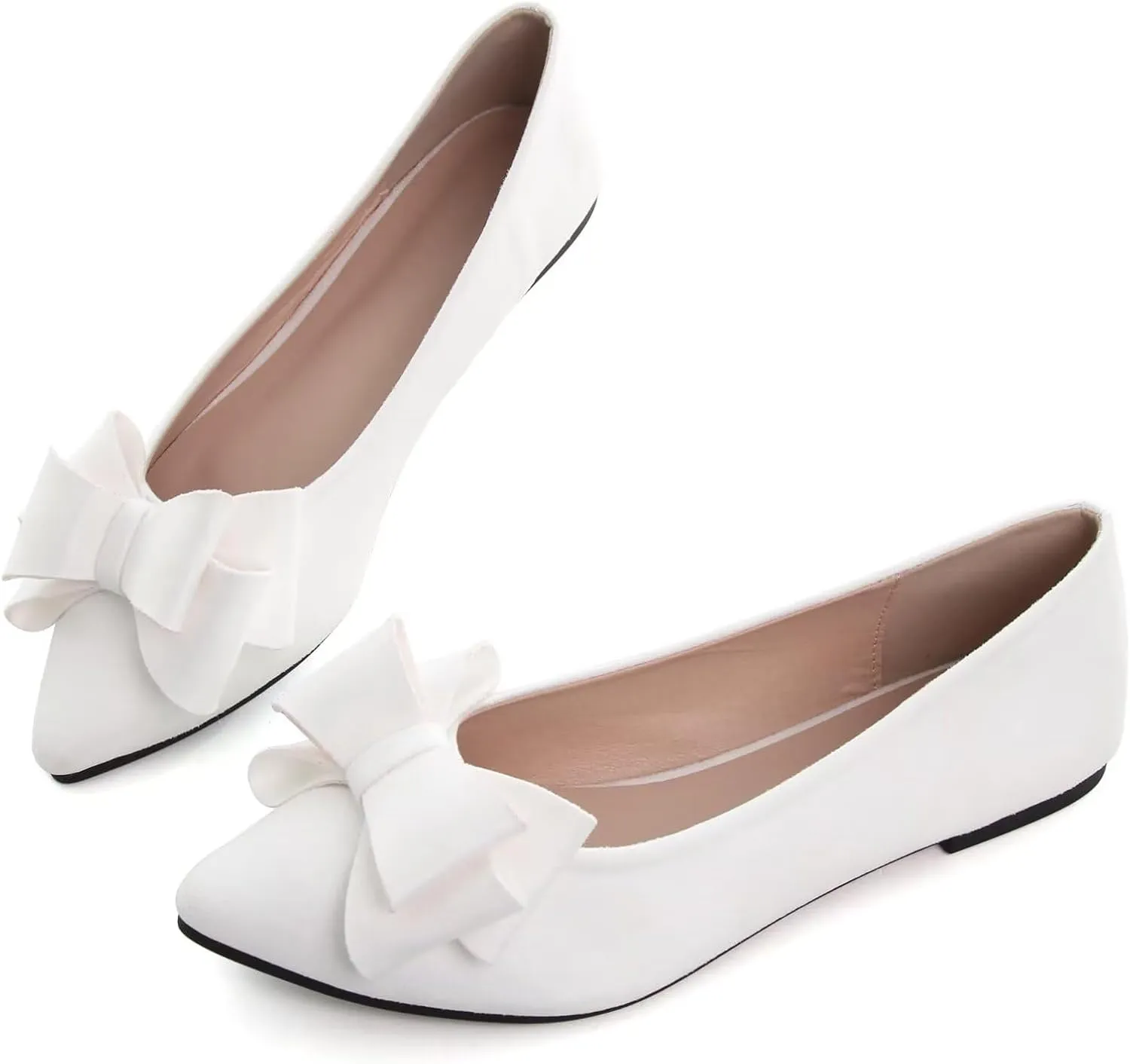 SAILING LU Bowknot Ballet Flats Womens Pointy Toe Casual Flat Shoes Suede Dress Shoes Wear to Work Slip On Moccasins