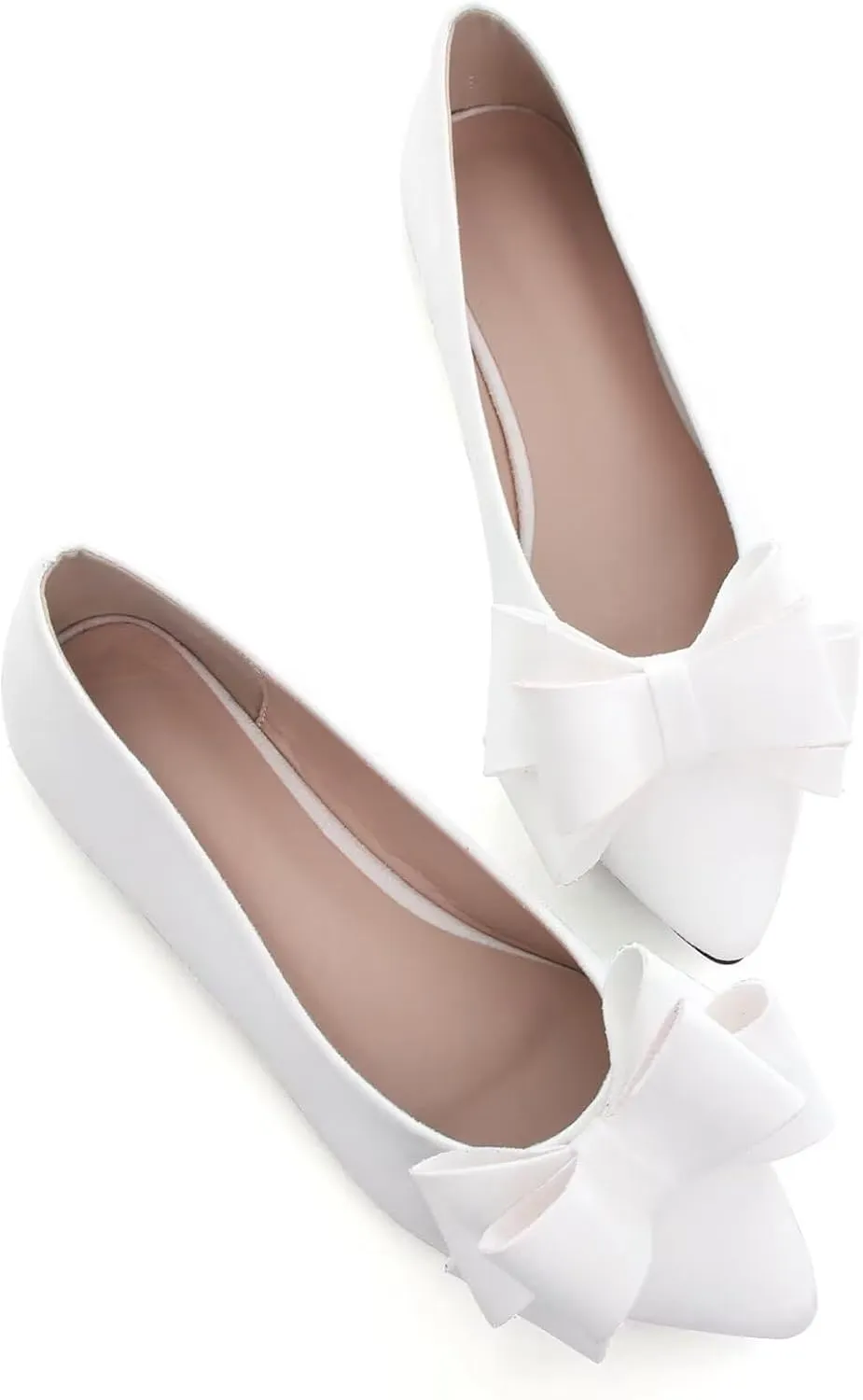 SAILING LU Bowknot Ballet Flats Womens Pointy Toe Casual Flat Shoes Suede Dress Shoes Wear to Work Slip On Moccasins