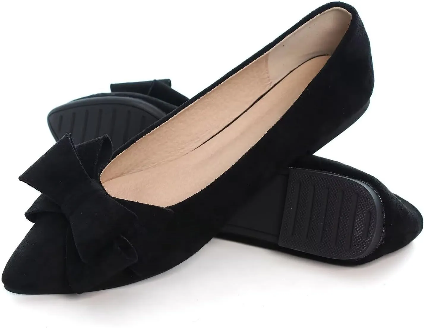 SAILING LU Bowknot Ballet Flats Womens Pointy Toe Casual Flat Shoes Suede Dress Shoes Wear to Work Slip On Moccasins