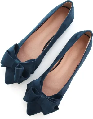 SAILING LU Bowknot Ballet Flats Womens Pointy Toe Casual Flat Shoes Suede Dress Shoes Wear to Work Slip On Moccasins