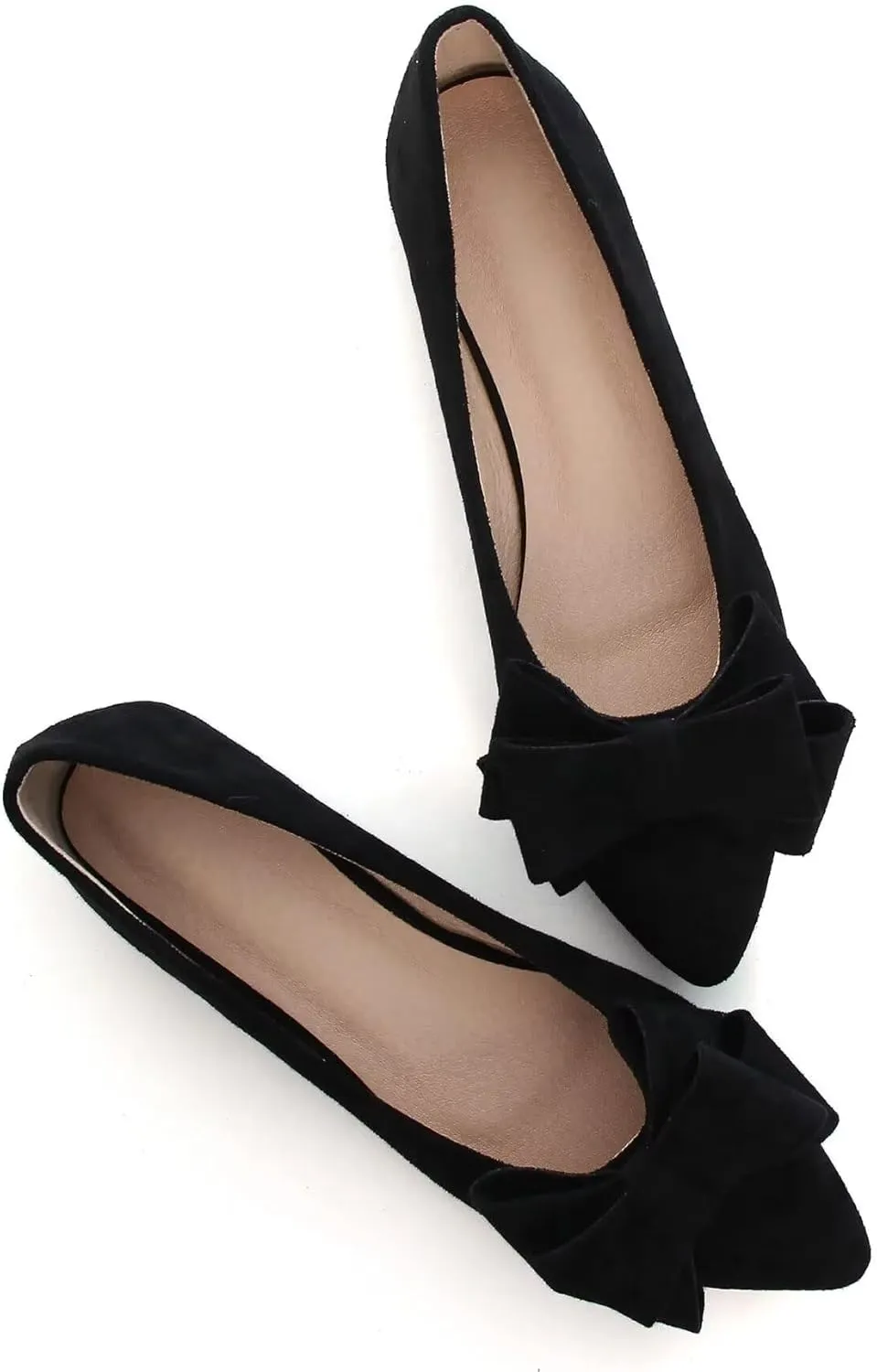 SAILING LU Bowknot Ballet Flats Womens Pointy Toe Casual Flat Shoes Suede Dress Shoes Wear to Work Slip On Moccasins