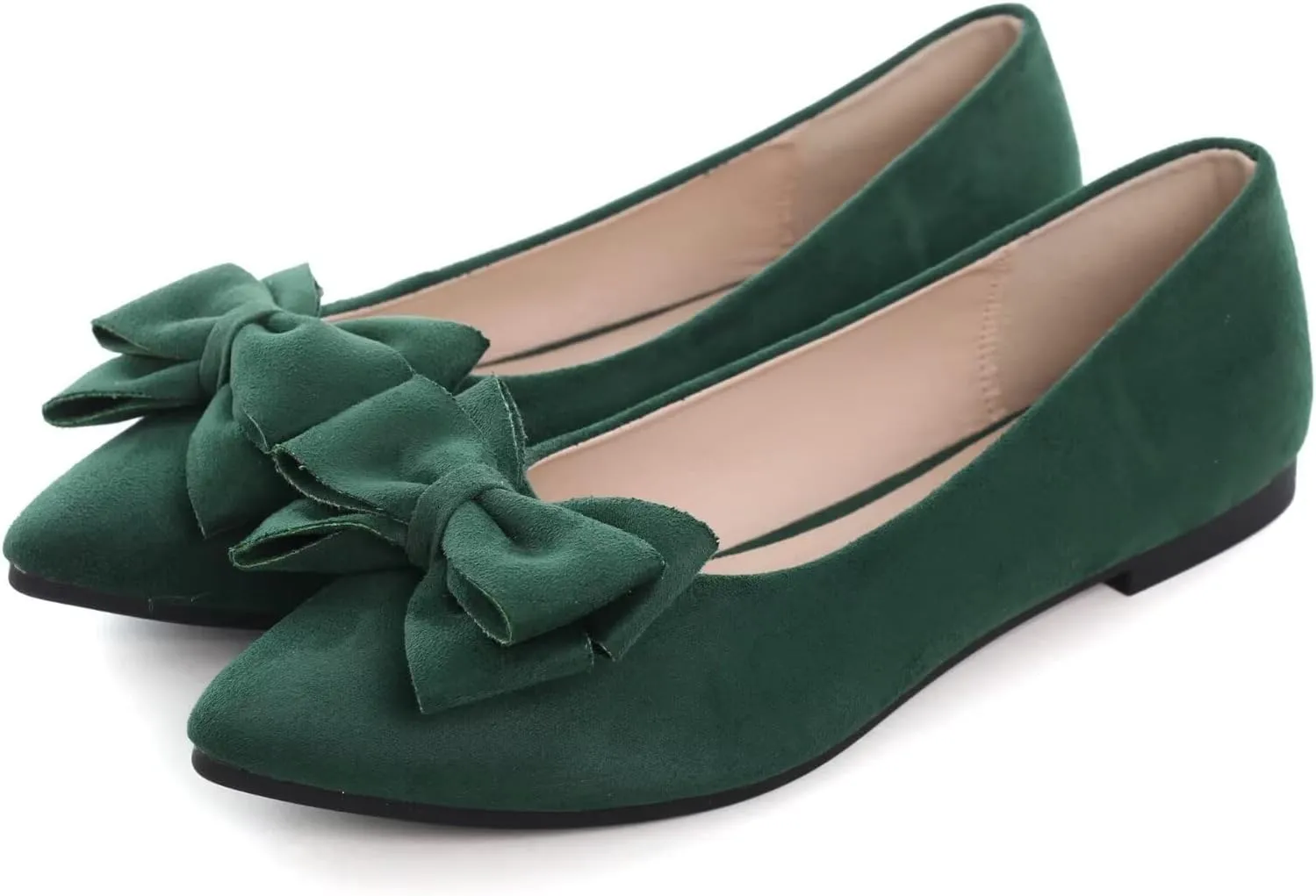 SAILING LU Bowknot Ballet Flats Womens Pointy Toe Casual Flat Shoes Suede Dress Shoes Wear to Work Slip On Moccasins