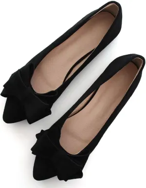 SAILING LU Bowknot Ballet Flats Womens Pointy Toe Casual Flat Shoes Suede Dress Shoes Wear to Work Slip On Moccasins