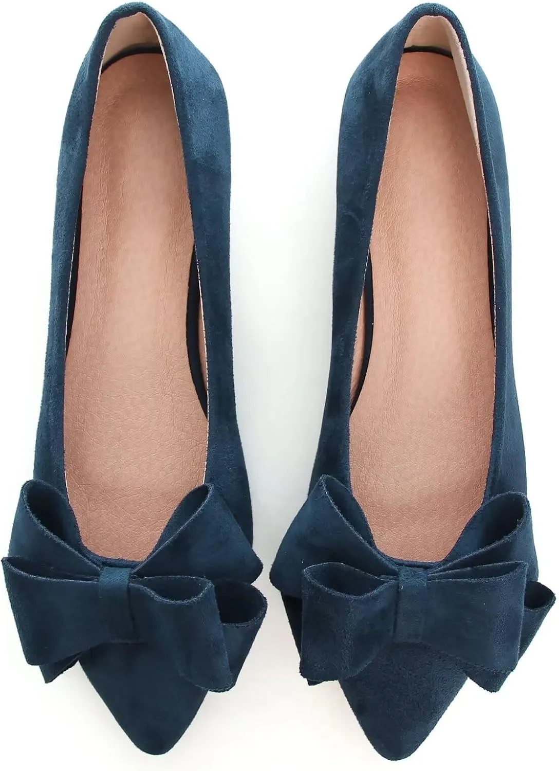 SAILING LU Bowknot Ballet Flats Womens Pointy Toe Casual Flat Shoes Suede Dress Shoes Wear to Work Slip On Moccasins