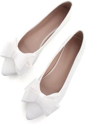 SAILING LU Bowknot Ballet Flats Womens Pointy Toe Casual Flat Shoes Suede Dress Shoes Wear to Work Slip On Moccasins