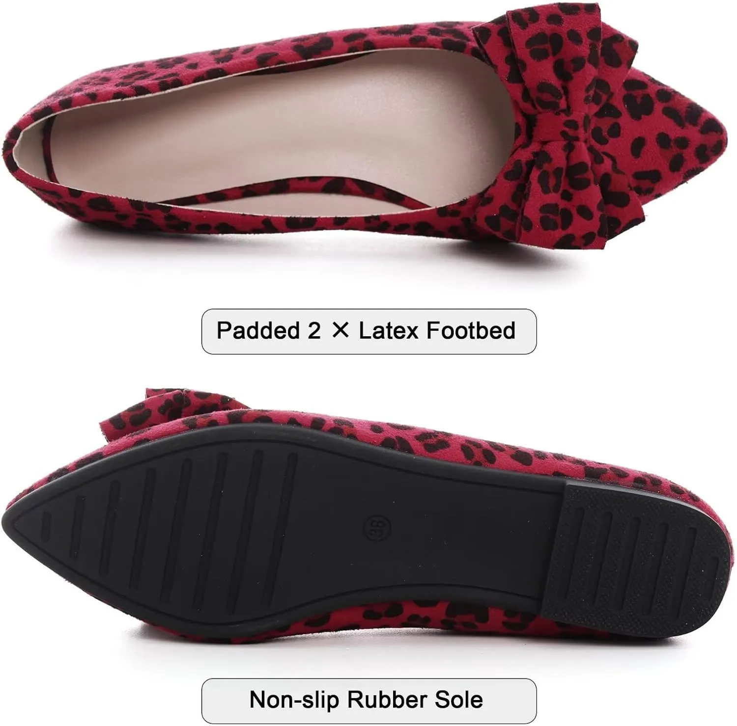 SAILING LU Pointy Toe Ballet Flats for Women with Cute Bowknot Elegant Slip-ons Soft Support Daily Walking Shoes