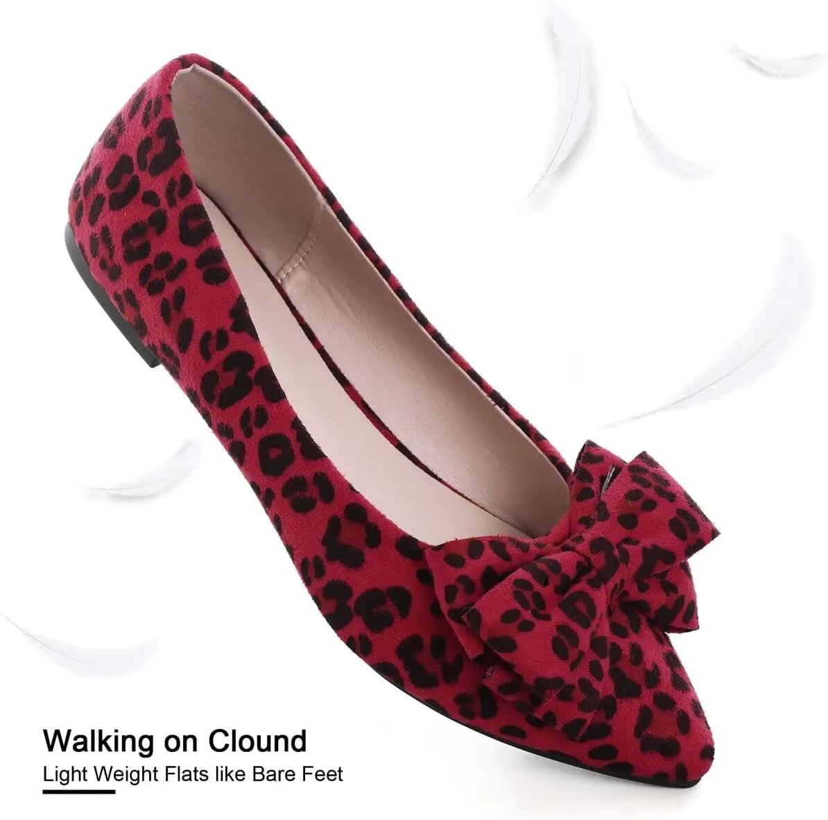 SAILING LU Pointy Toe Ballet Flats for Women with Cute Bowknot Elegant Slip-ons Soft Support Daily Walking Shoes