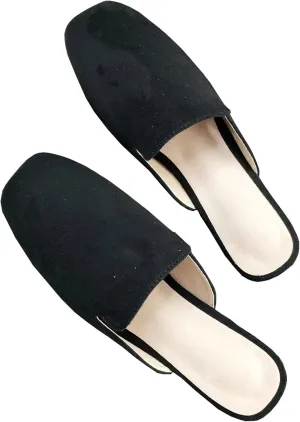 SAILING LU Square Toe Mules for Women Casual Backless Shoes Solid Color Flat Slip ons Comfort Summer Sandals